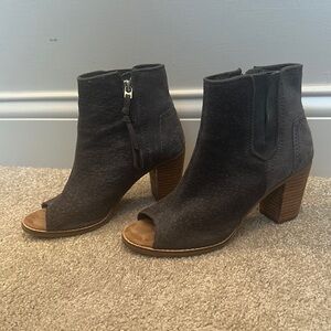 Toms Blue Ankle Boots with Peep-Toe and Chunky Heel